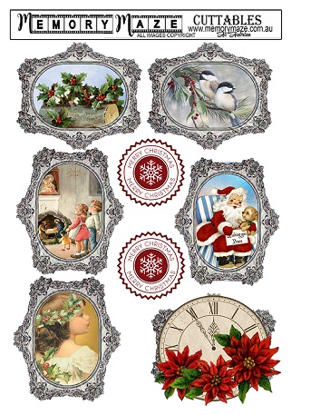 Christmas & vintage ephemera& Vintage frames, cuttable,tags. min